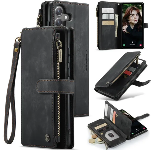 Чохол-гаманець CaseMe Retro Leather з манітом та ремінцем для Samsung S21 Чорний - зображення 7