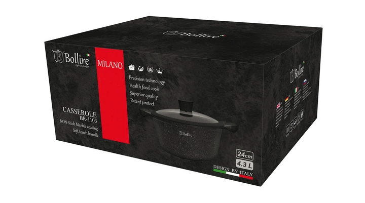 Кастрюля с антипригарным покрытием и крышкой Bollire Milano 24 см, 4.3 л (BR-1103) - изображение 3