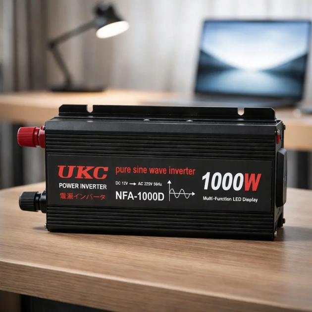Преобразователь напряжения 12V–220V UKC 1000W с чистой синусоидой, автомобильный инвертор с USB и цифровым дисплеем - изображение 3