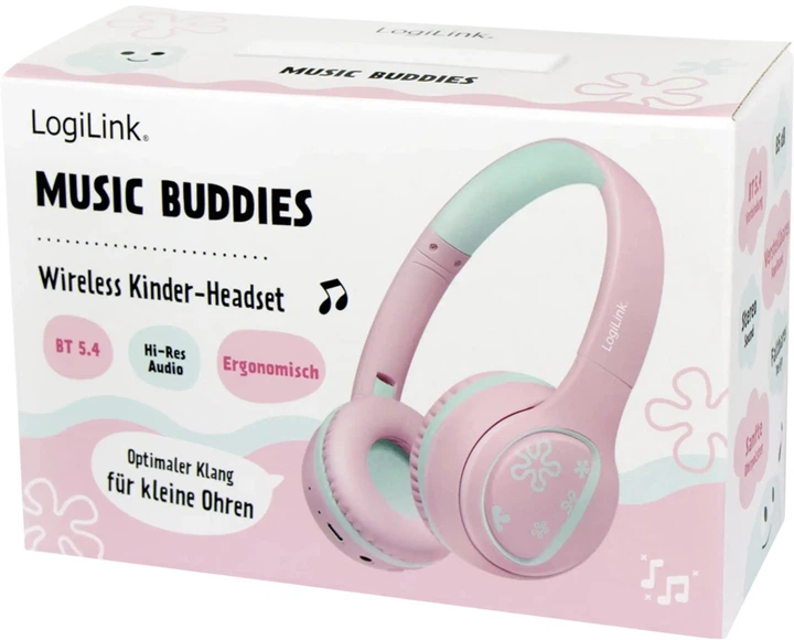 Dziecięce bezprzewodowe słuchawki LogiLink BT0073P Music Buddies różowe - obraz 5