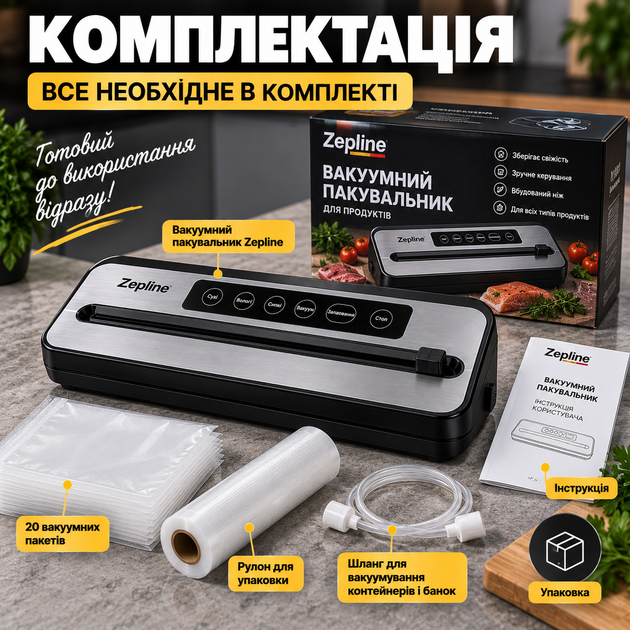 Вакуумный упаковщик Zepline со встроенным ножом для пакетов - изображение 4