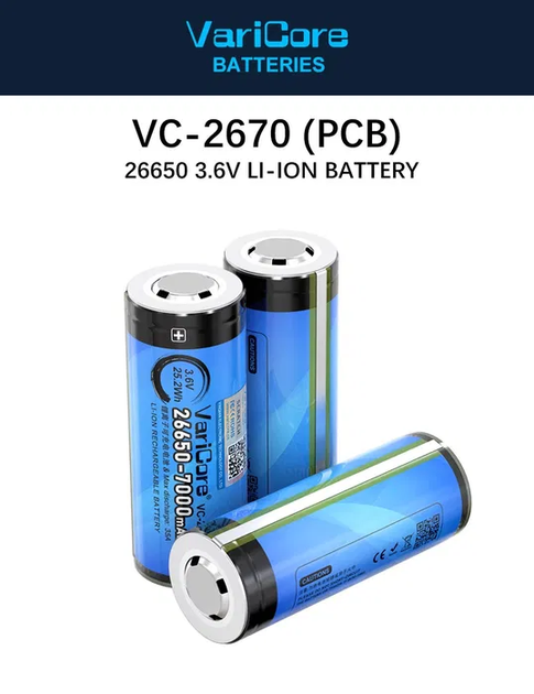 Акумулятор із захистом VariCore VC-2670 26650 PCB Li-ion 7000mAh 3.7V 7-35A Синій (2912172722) - изображение 2