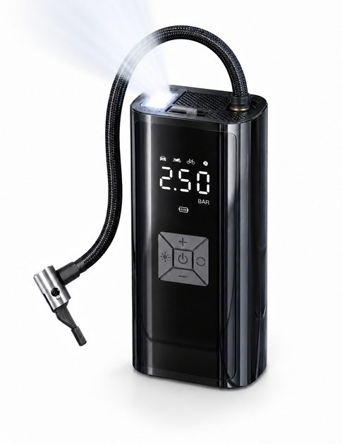 Автомобильный аккумуляторный компрессор с Power Bank LED-фонариком автостопом и цифровым дисплеем - Фото 6 Автомобильный аккумуляторный компрессор с Power Bank LED-фонариком автостопом и цифровым дисплеем - изображение 6