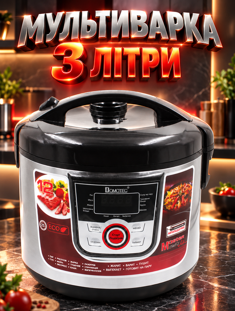 Мультиварка Domotec 7726-1500W на 3 літри, антипригарне покриття - Фото 1 Мультиварка Domotec 7726-1500W на 3 літри, антипригарне покриття - зображення 1