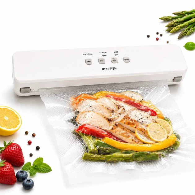Акумуляторний вакуумний пакувальник Red Fish для продуктів з пакетами бездротовий портативний вакууматор для зберігання їжі - изображение 8