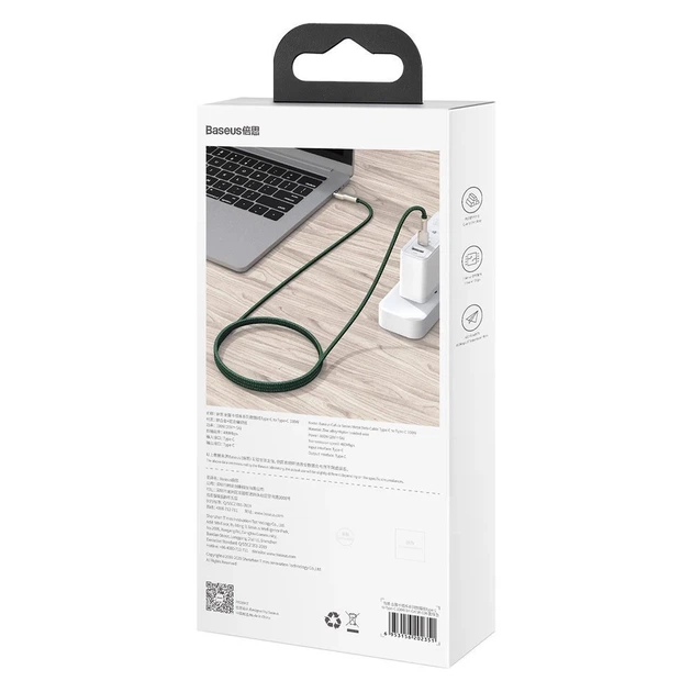 Кабель Baseus Cafule Metal USB-C to USB-C 2m Green (CATJK-D06) - изображение 6