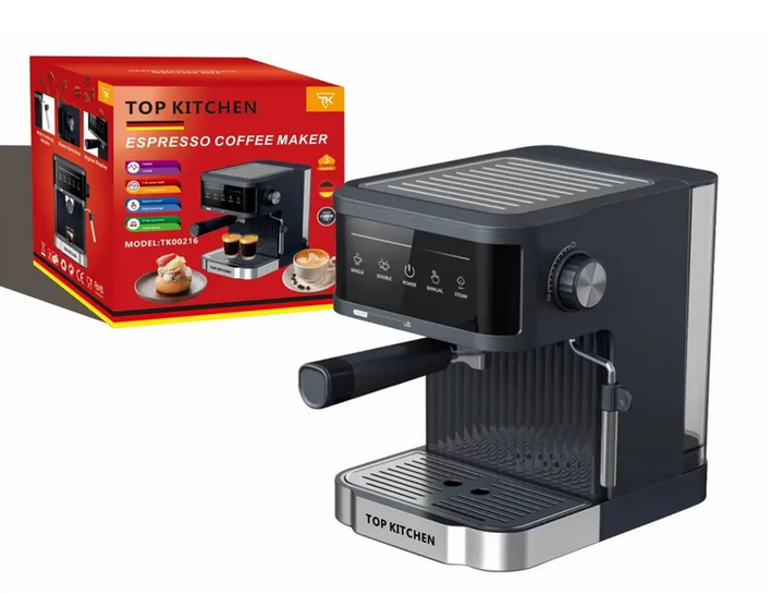 Рожковая кофеварка Top Kitchen для дома 15 бар TK00216 эспрессо машина 1500 Вт с паровым капучинатором молотый кофе резервуар 1,8 л стимер для молока латте 1–3 чашки механическое управление - изображение 8