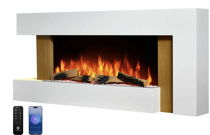 Электрокамин ArtiFlame Fjord AF52 2000 Вт до 30 м² с 3D-эффектом пламени Wi-Fi и пультом Настенный обогреватель с термостатом декоративными поленьями и камнями - изображение 4