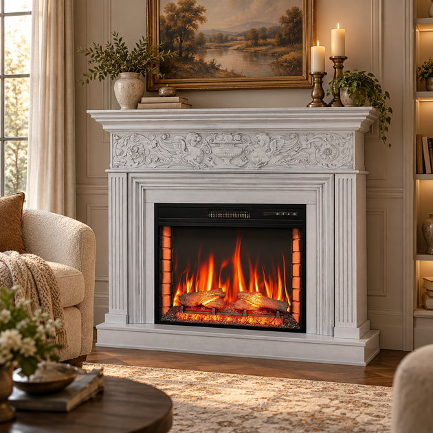 Электрокамин ArtiFlame 1800 Вт до 30 м² с порталом белый дуб патина серебро 3D пламя - изображение 3