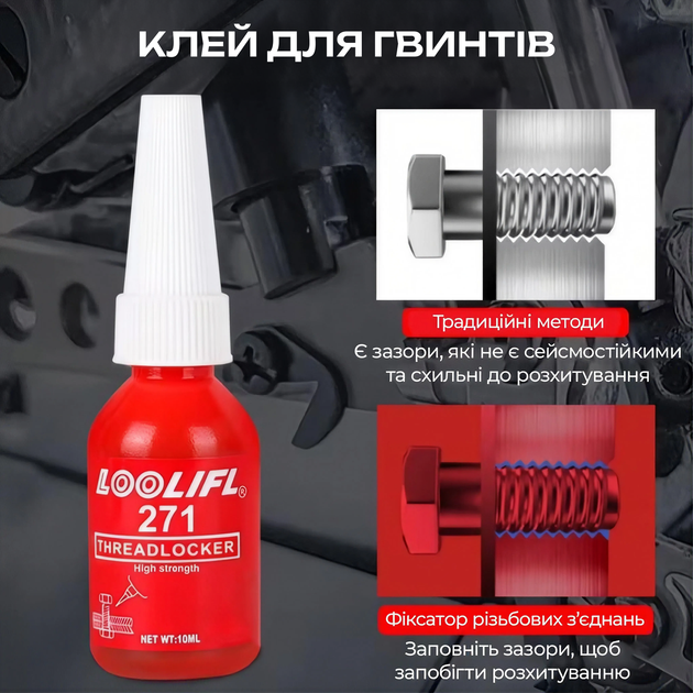 Клей для гвинтів та фіксації різьби 271 Сильна фіксація (High strength) 10 мл - зображення 4