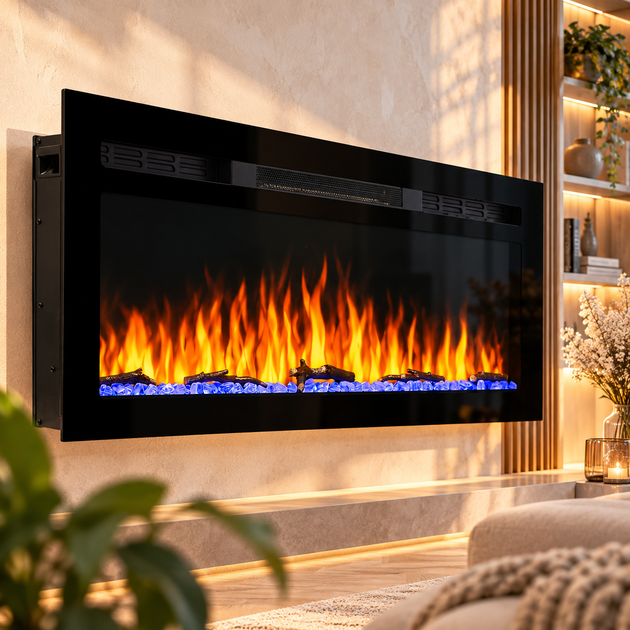 Электрокамин ArtiFlame 1800 Вт до 30 м² 3D пламя настенный встраиваемый Обогреватель с пультом цифровым термостатом таймером звуком горения для дома - изображение 3