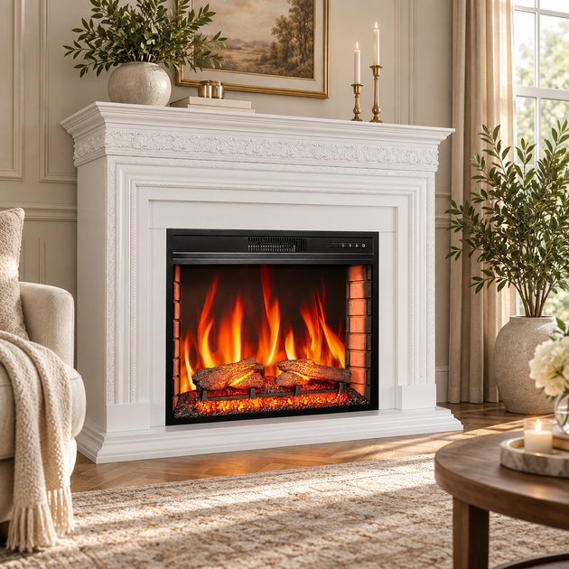 Каминокомплект ArtiFlame 1800 Вт до 30 м² белый с порталом Электрокамин 28 дюймов пристенный с пультом LED-пламенем обогревом для дома - изображение 7