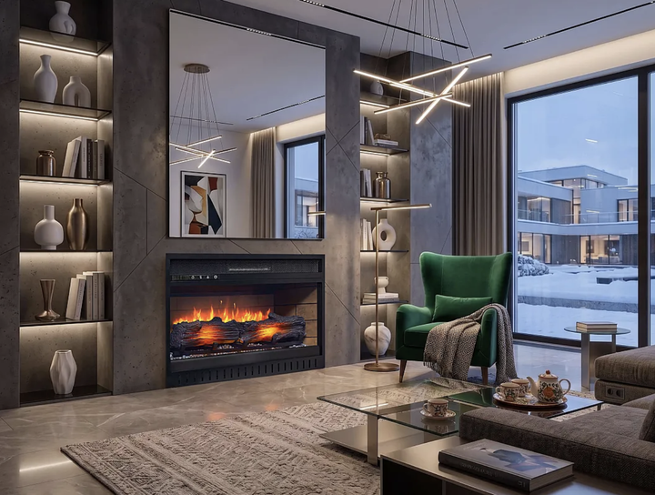 Електрокамін ArtiFlame 1800 Вт до 30 м² вбудовуваний 3D полум’я Обігрівач з пультом цифровим термостатом таймером LED-підсвічуванням для дому - зображення 9