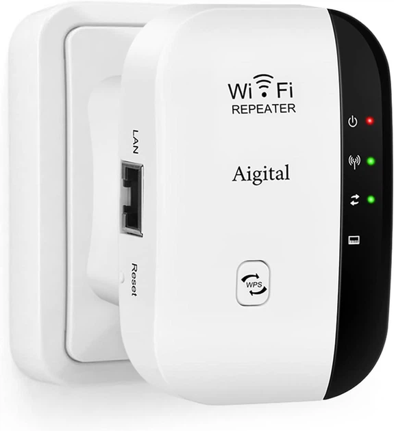 Усилитель Wi-Fi сигнала Aigital 300 Мбит/с 2.4 ГГц с WPS и LAN портом - Фото 1 Усилитель Wi-Fi сигнала Aigital 300 Мбит/с 2.4 ГГц с WPS и LAN портом - изображение 1