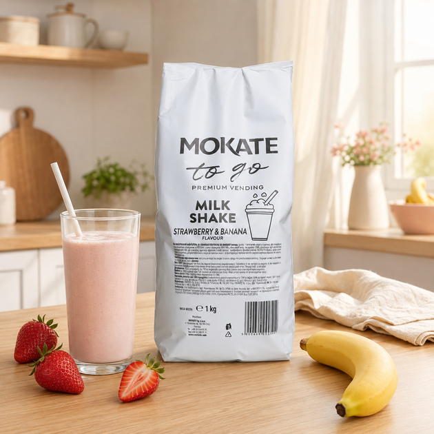 Молочный коктейль Mokate Banana Strawberry клубника-банан 1 кг для вендинга и кофейных аппаратов - изображение 2