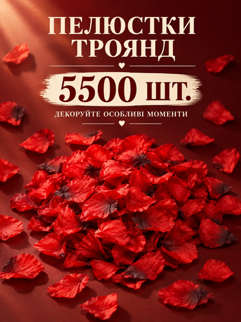 Пелюстки троянд штучні | Штучні пелюстки троянд для декору та фотосесій, 5500 шт., 5 × 5 см (COPY) - Фото 1 Пелюстки троянд штучні | Штучні пелюстки троянд для декору та фотосесій, 5500 шт., 5 × 5 см (COPY) - зображення 1