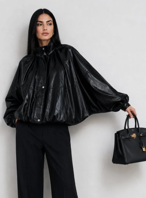 Чорна куртка бомбер оверсайз екокожа розмір L Zara - Фото 2 Чорна куртка бомбер оверсайз екокожа розмір L Zara - зображення 2