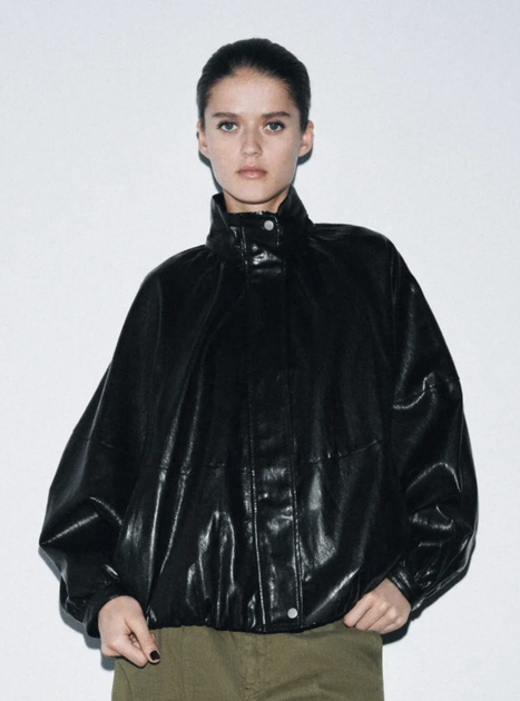 Чорна куртка бомбер оверсайз екокожа розмір L Zara - Фото 5 Чорна куртка бомбер оверсайз екокожа розмір L Zara - зображення 5