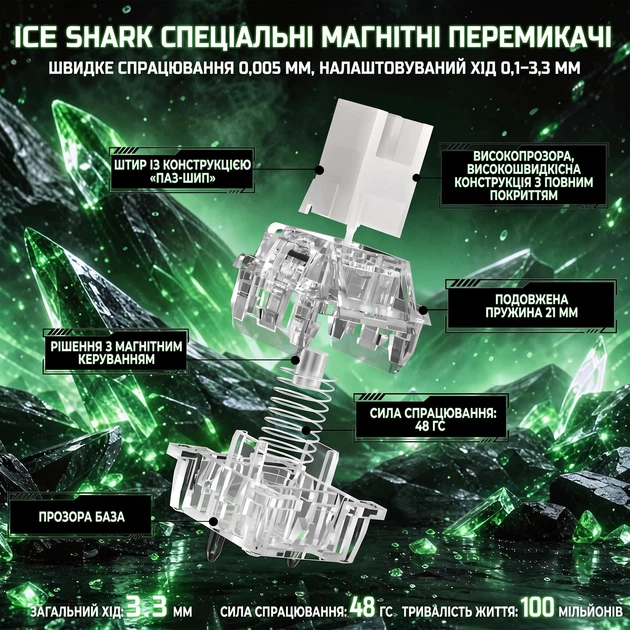 Магнітна клавіатура Attack shark R98HE Black-green, ENG+UA, 8000Hz/s, Switch 0.005mm, Rapid Trigger, RGB Підсвічування - Фото 5 Магнітна клавіатура Attack shark R98HE Black-green, ENG+UA, 8000Hz/s, Switch 0.005mm, Rapid Trigger, RGB Підсвічування - изображение 5