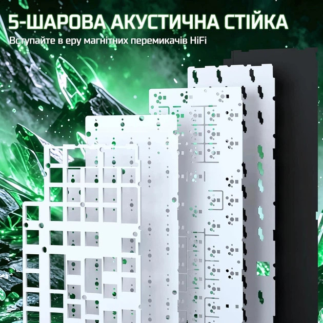 Магнітна клавіатура Attack shark R98HE Black-green, ENG+UA, 8000Hz/s, Switch 0.005mm, Rapid Trigger, RGB Підсвічування - Фото 9 Магнітна клавіатура Attack shark R98HE Black-green, ENG+UA, 8000Hz/s, Switch 0.005mm, Rapid Trigger, RGB Підсвічування - изображение 9
