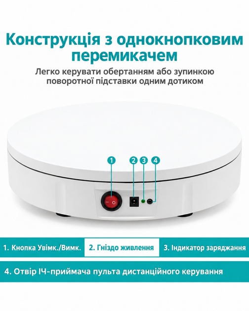 Поворотний демонстраційний столик 360° QM0104703 30 см з пультом для предметної зйомки - Фото 3 Поворотний демонстраційний столик 360° QM0104703 30 см з пультом для предметної зйомки - изображение 3