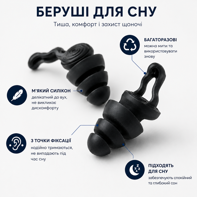 Маска для сну 3D пов'язка на очі з берушами та футляром для подорожей чорна (C6690) - изображение 3