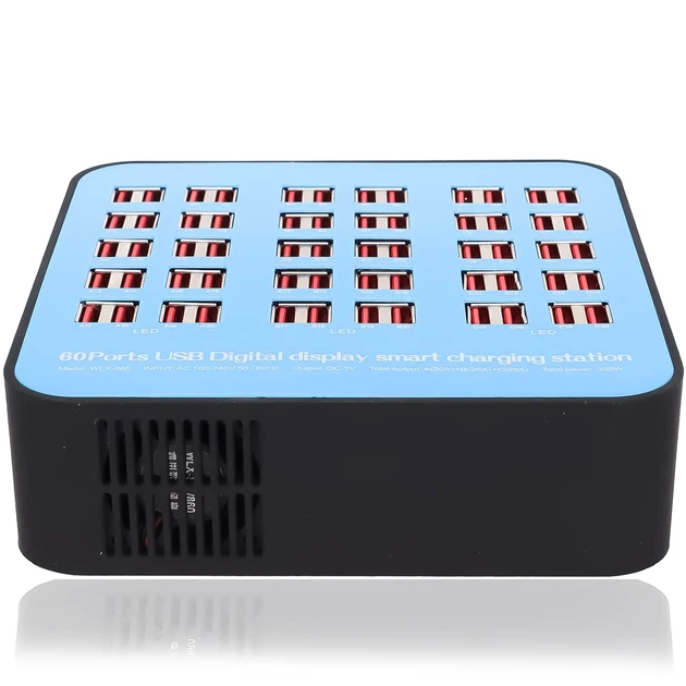 Мультизарядное устройство Addap WLX-860 60 USB портов 300W пластик синий - изображение 4