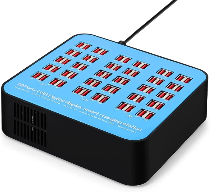 Мультизарядное устройство Addap WLX-860 60 USB портов 300W пластик синий - изображение 6