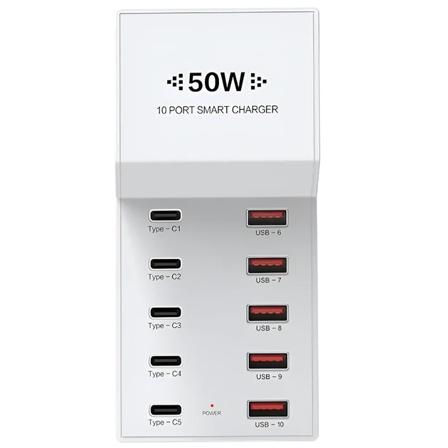 Сетевое зарядное устройство Addap WLX-T6 10 USB-портов 50W огнеупорное белое - изображение 13