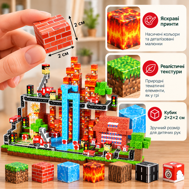 Магнітний конструктор Minecraft Пожежна станція 100 деталей для дітей від 3 років - зображення 5