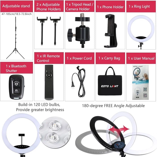 EOTO LIGHT 19” LED Ring Light со штативом и пультом (незначительные царапины) - Фото 5 EOTO LIGHT 19” LED Ring Light со штативом и пультом (незначительные царапины) - изображение 5