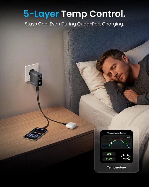 Сетевое зарядное устройство для телефона GaN 140W с дисплеем на 4 порта 3USB-C + USB-A Vention DASH PRO GaN5.0 Charger with Smart Display Titanium Gray - изображение 8