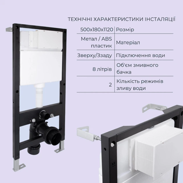 Готовое решение Qtap для ванной комнаты: подвесной унитаз Robin Ultra Quiet 520x365x365 + комплект инсталляции Standard (линейная кнопка White) - изображение 4