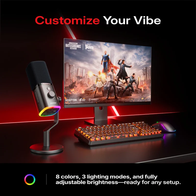 Микрофон Maono PD100W Black, Конденсаторный, Кардиоидный, USB подключения, Plug & Play, RGB подсветкой - изображение 6