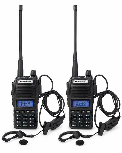 Набір 2 шт рацій Baofeng UV-82 дводіапазонних VHF/UHF 136–174/400–520 МГц 5 Вт з гарнітурами Dual PTT - зображення 6