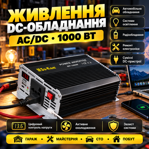 Блок питания AC DC 1000 Вт преобразователь тока от 220 В для автомобильного оборудования с цифровым вольтметром активным охлаждением защитой - изображение 3