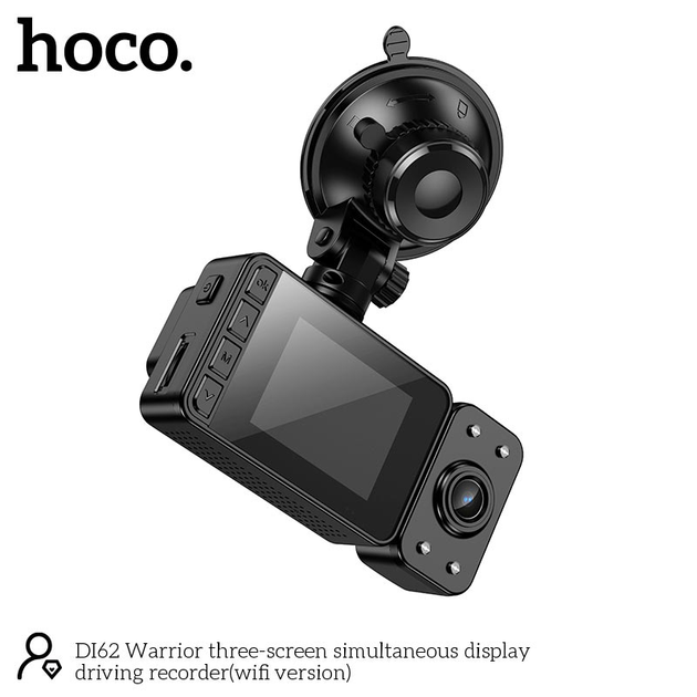 Автомобільний відеореєстратор HOCO DI62 3 камерами, Wi-Fi, чорна - зображення 4