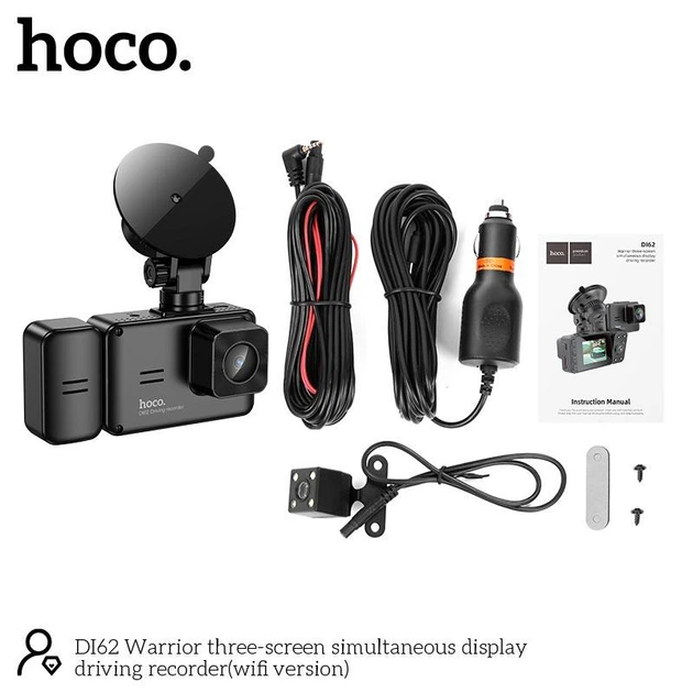 Автомобільний відеореєстратор HOCO DI62 3 камерами, Wi-Fi, чорна - зображення 10