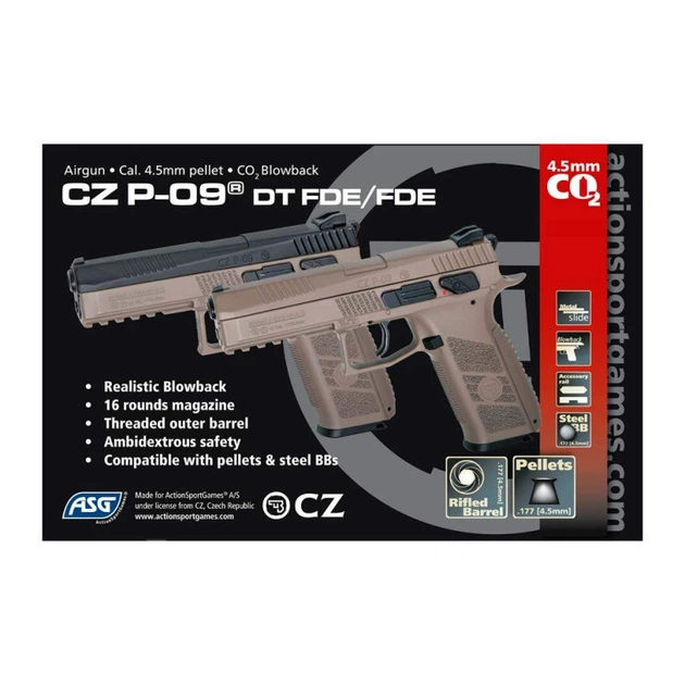 Пневматичний пістолет ASG CZ P-09 Black/FDE Blowback Pellet - Фото 6 Пневматичний пістолет ASG CZ P-09 Black/FDE Blowback Pellet - изображение 6