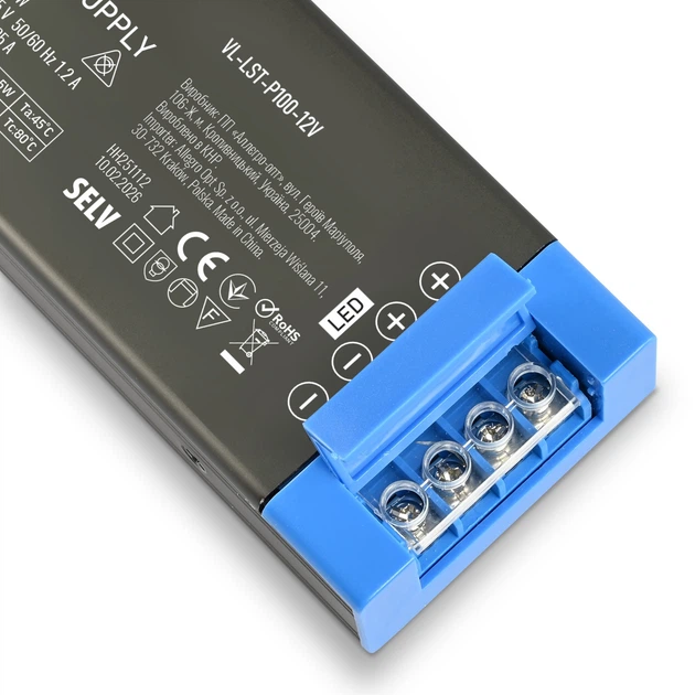 Блок живлення для LED стрічки VIDEX DC12V 8.25A 100W (VL-LST-P100-12V) VIDEX (28211-000) - изображение 6