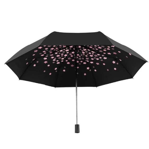 Зонт от солнца C'mon Sun Protection Umbrella, трехсекционный зонт для солнечных и дождливых дней, защита от УФ-излучения UPF50+, небольшой трехсекционный зонт с изображением цветущей сакуры. - изображение 6