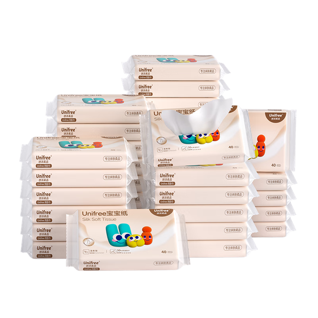 Дитячі кремові серветки Unifree Baby, 3-шарові, 40 аркушів * 36 упаковок, м'які серветки для немовлят, паперові рушники Cloud-Soft, ціла коробка - изображение 4