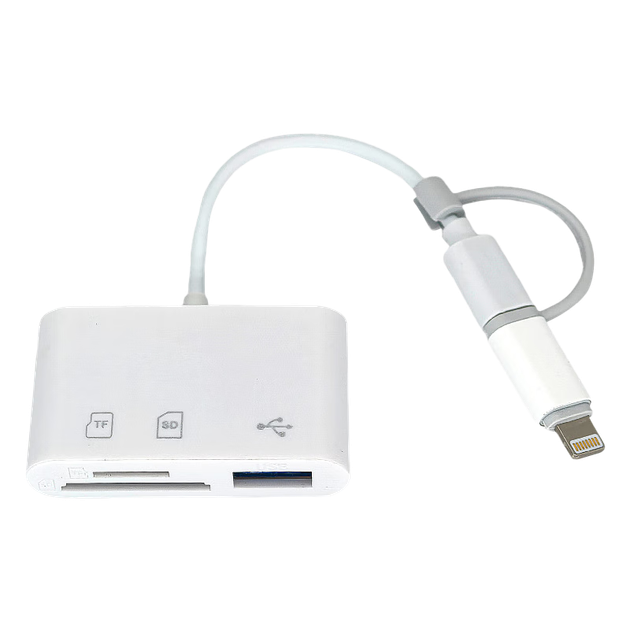 Багатофункціональний кард-рідер LinkStone Type-C/Apple з інтерфейсом Apple Lightning, TF/SD-карта, мобільний автомобільний зчитувач Huawei 2-в-1 - Фото 1 Багатофункціональний кард-рідер LinkStone Type-C/Apple з інтерфейсом Apple Lightning, TF/SD-карта, мобільний автомобільний зчитувач Huawei 2-в-1 - зображення 1