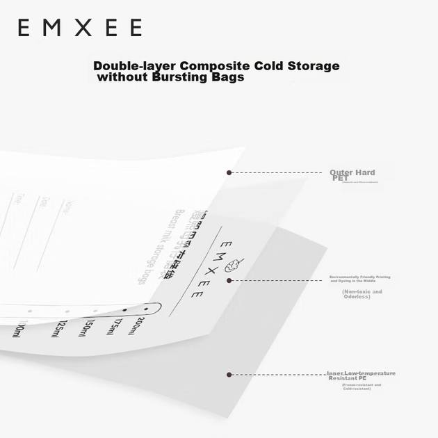Одноразові пакети для зберігання грудного молока EMXEE з отвором у формі сосків для холодного зберігання, герметичне збереження молока, 200 мл * 60 штук - изображение 4