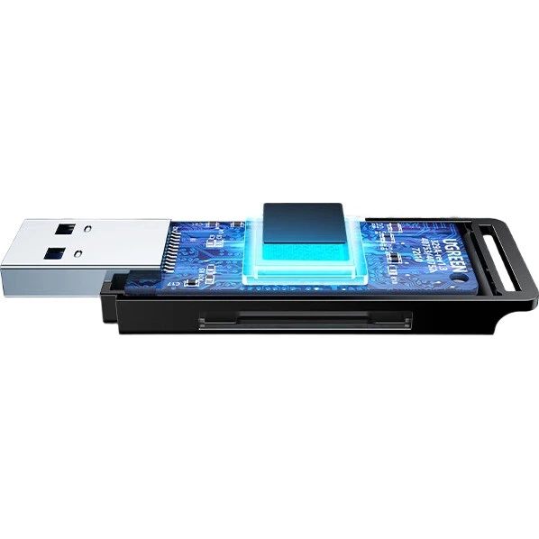 UGREEN USB 3.0 високошвидкісний кардридер, багатофункціональний, з двома входами SD/TF, сумісний із комп'ютерами, дзеркальними фотокамерами, відеореєстраторами, картами пам'яті для систем відеоспостереження, багатофункціональний кардридер. - зображення 2