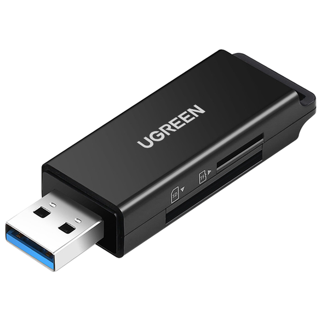 UGREEN USB 3.0 високошвидкісний кардридер, багатофункціональний, з двома входами SD/TF, сумісний із комп'ютерами, дзеркальними фотокамерами, відеореєстраторами, картами пам'яті для систем відеоспостереження, багатофункціональний кардридер. - зображення 4
