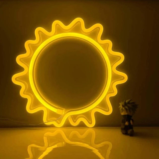 Неоновый LED светильник «Солнце» жёлтый на батарейках/USB 22х23 см - изображение 2