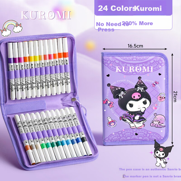 Акрилові маркери Yuji Kuromi, 24 кольори, спеціальні ручки Sanrio з м'яким наконечником для учнів, непрозорі, багаторазові акварельні ручки, змивні олівці для малювання, художні предмети для живопису та навчання. - Фото 4 Акрилові маркери Yuji Kuromi, 24 кольори, спеціальні ручки Sanrio з м'яким наконечником для учнів, непрозорі, багаторазові акварельні ручки, змивні олівці для малювання, художні предмети для живопису та навчання. - зображення 4