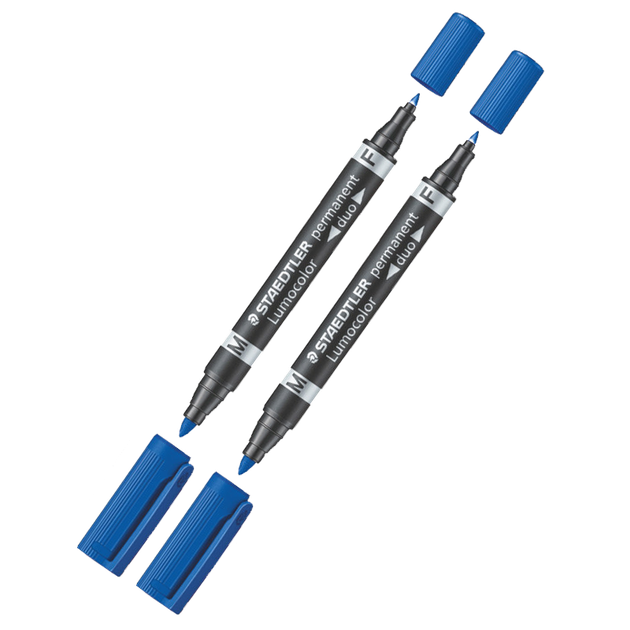 Маркер STAEDTLER на олійній основі з подвійним наконечником, швидковисихаючий, для малювання малюнків, гравіювання компакт-дисків, офісного приладдя, синій, 2 шт., 348-3 - зображення 4