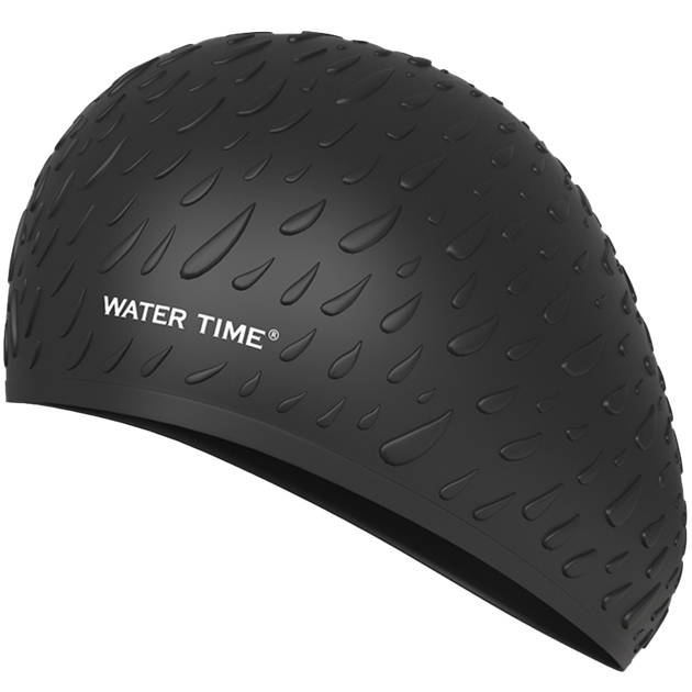Шапочка для плавания WATERTIME для женщин, силиконовая профессиональная защита ушей для длинных волос, водонепроницаемая, не сдавливает голову, черная. - изображение 4